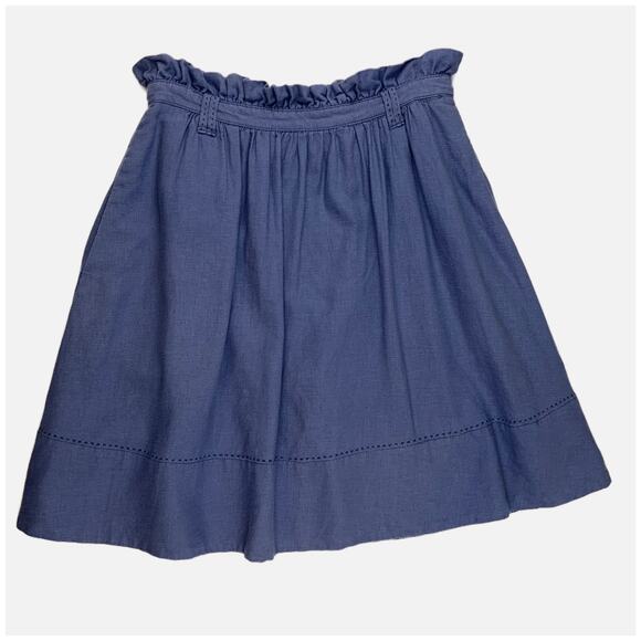 Anthropologie Dresses & Skirts - Anthropologie Odille Linen A-Line Paper Bag Waist Knee Length Skirt Blue Size 4